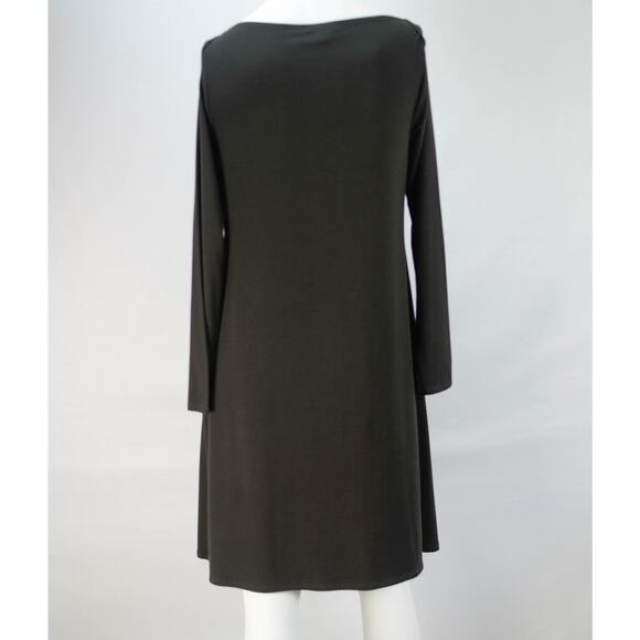 Eileen Fisher Dark Brown Long Sleeve Tuck Collar A-Line Dress Sz Petite M - Picture 4 of 4